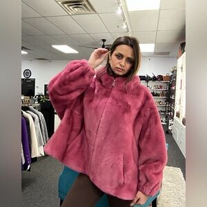 Chic Pink Faux Fur Jacket Coat
